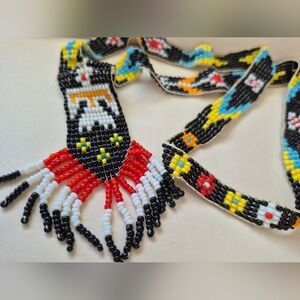 Native Beaded Necklace - Black, Red, Yellow, Blue